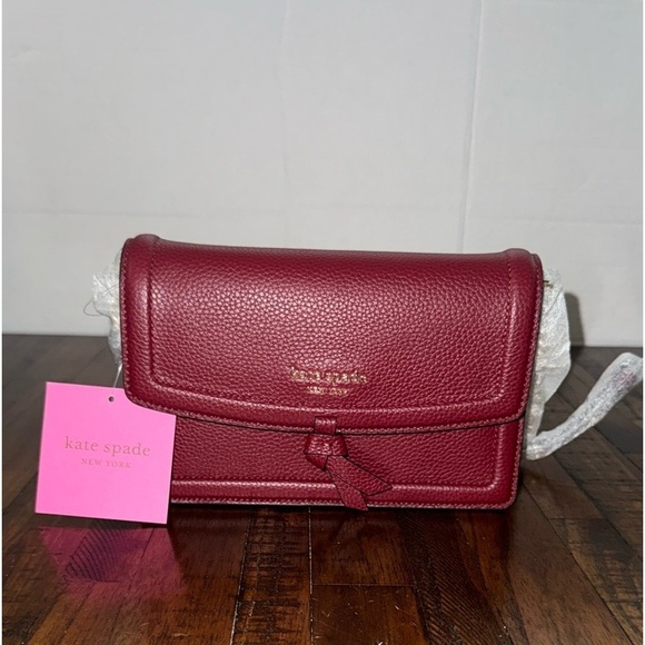 Kate Spade Deep Red bag Leather Crossbody Bag sm Knott details perfect fall NWT - Picture 2 of 15